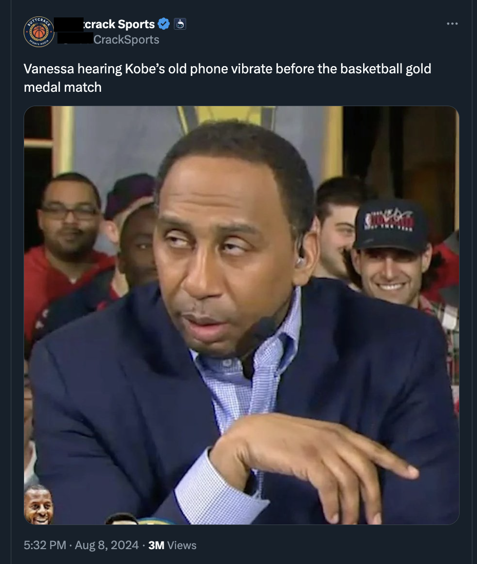 photo caption - crack Sports CrackSports Vanessa hearing Kobe's old phone vibrate before the basketball gold medal match 3M Views